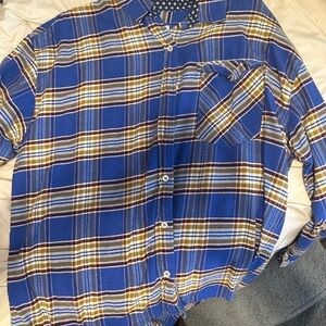 Blue and Yellow Plaid Button-Up Shirt